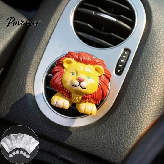 Mini Car Ornament for Air Vent Cute Animal Clip Freshener with Aroma Pad, Resin Lion Interior Decoration Leopard Deer Owl Dashboard Ornament,
