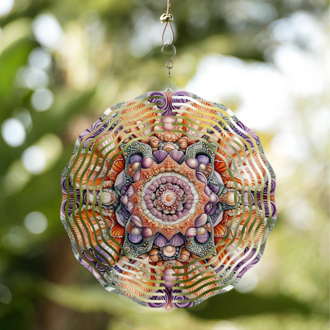 

Laser Cut Seashell Metal Wind Spinner Vibrant Purple Orange Yellow Garden Art Decor 360 Rotating Hook for Indoor Outdoor Hanging Balcony 01A