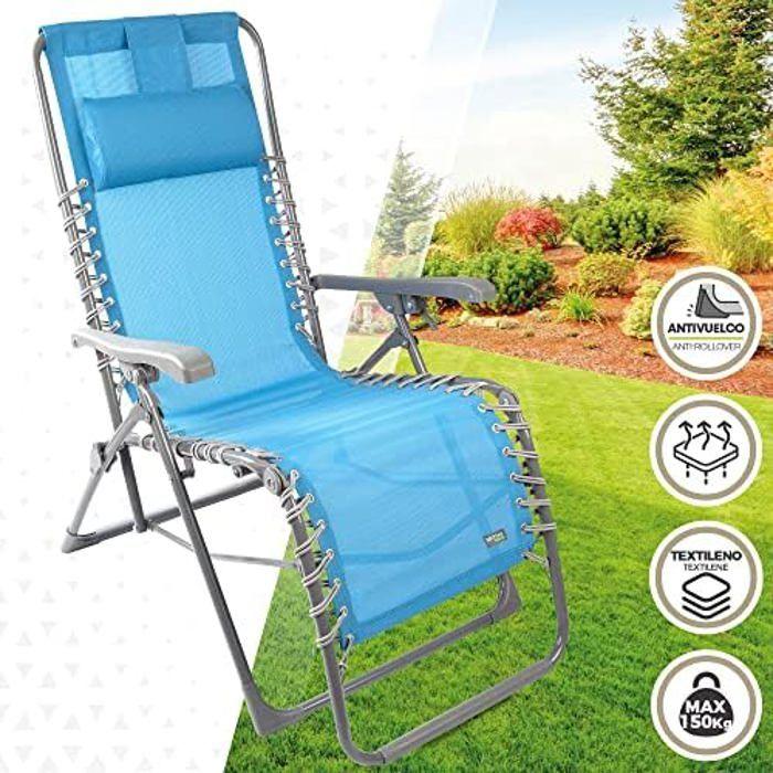 AKTIVE 61079 Folding Beach Chair - Metal Textilene - Blue - Zero Gravity Position