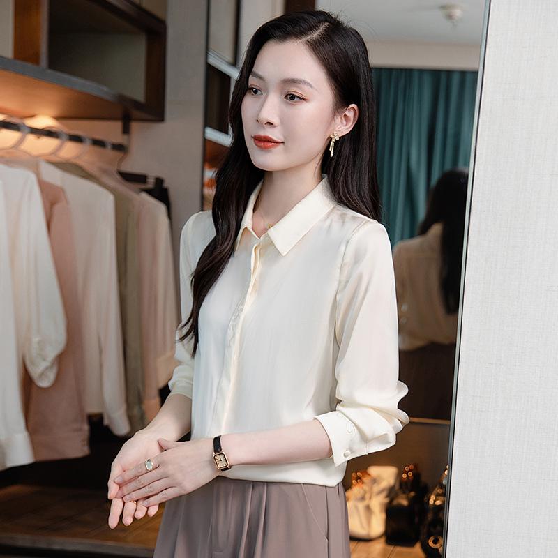 

2025 Весенняя рубашка с длинным рукавом из шелка с вышивкой на лацканах XL