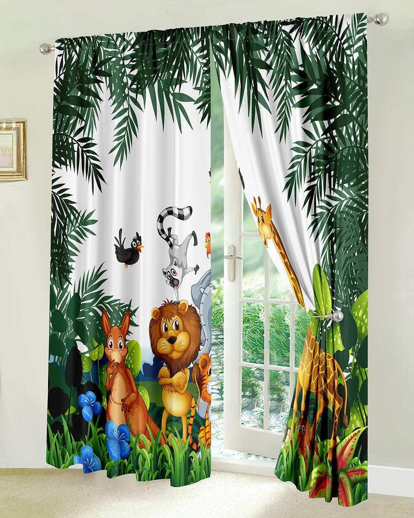 Elephant Children's Amusement Park Print Curtains for Living Room Drapes Cortinas for Kids Boy Girl Bedroom Window Treatments