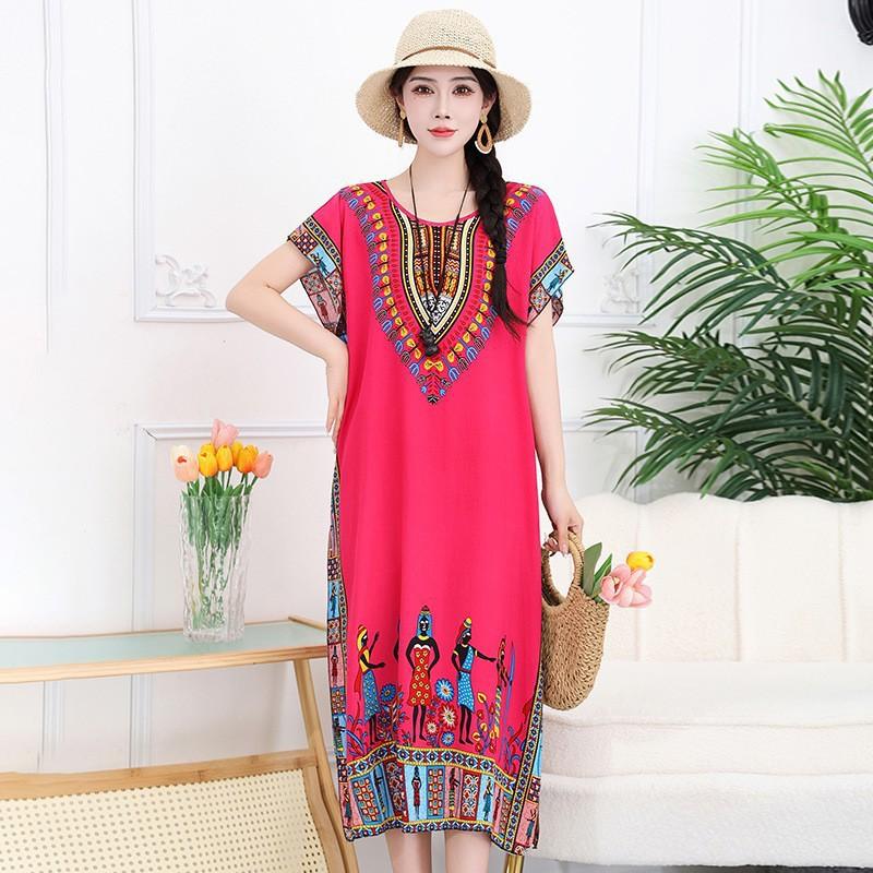 Thai Dress Medium and Long Loose Casual Large Size Meat-covered Seaside Beach Cotton Silk Dress