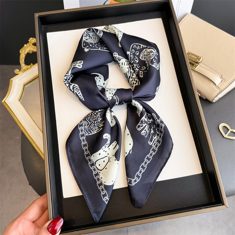 Art commuter style simulation silk printing silk scarf square scarf high-end shawl sunscreen neck small square scarf headscarf scarf