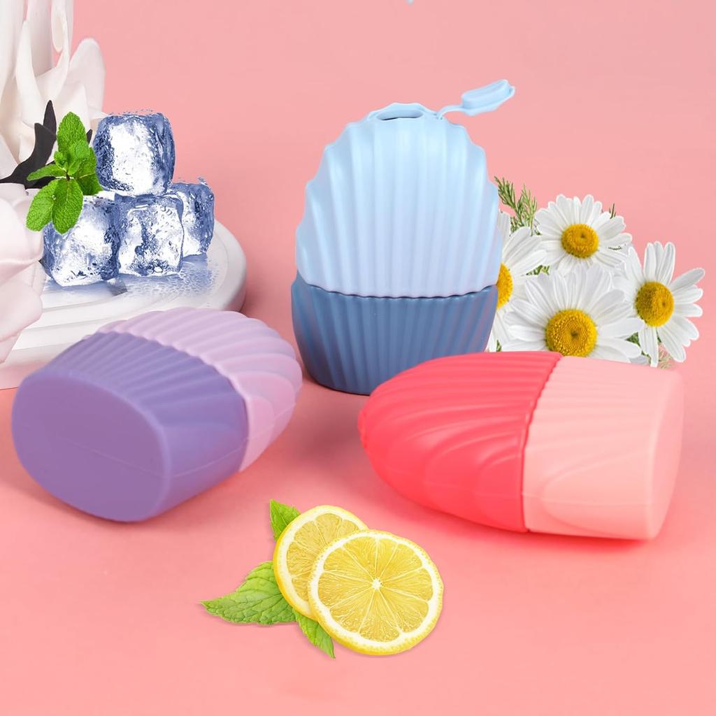 Ice Cube Roller for Face,Eyes and Neck,Reusable Silicone Ice Mold Mermaid Shell Shape for Shrink Pores Anti Wrinkle and Skin Beauty Care,Reduce