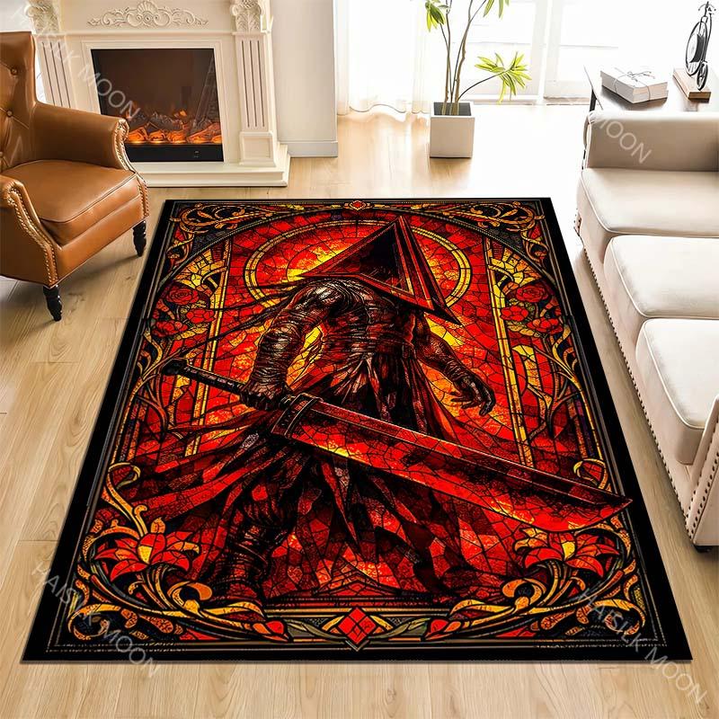 Gothic red warrior with sword Print Carpet Rug for Living Room Bedroom Sofa Doormat Home Decor Non-slip Floor Mat
