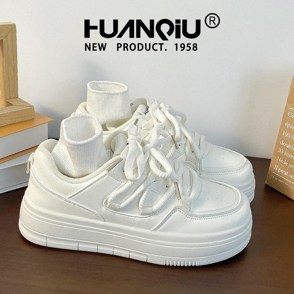 2025 Women's Thick-Soled White Canvas Sneakers - Autumn Hot Style, Versatile for Students