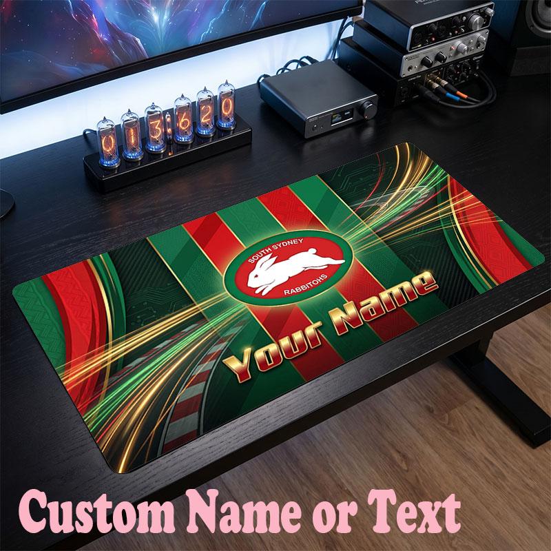 South Sydney Rabbitohs Customized Name Text Mouse Pad, Large Desk Mouse Mat Personalized Home Office Present