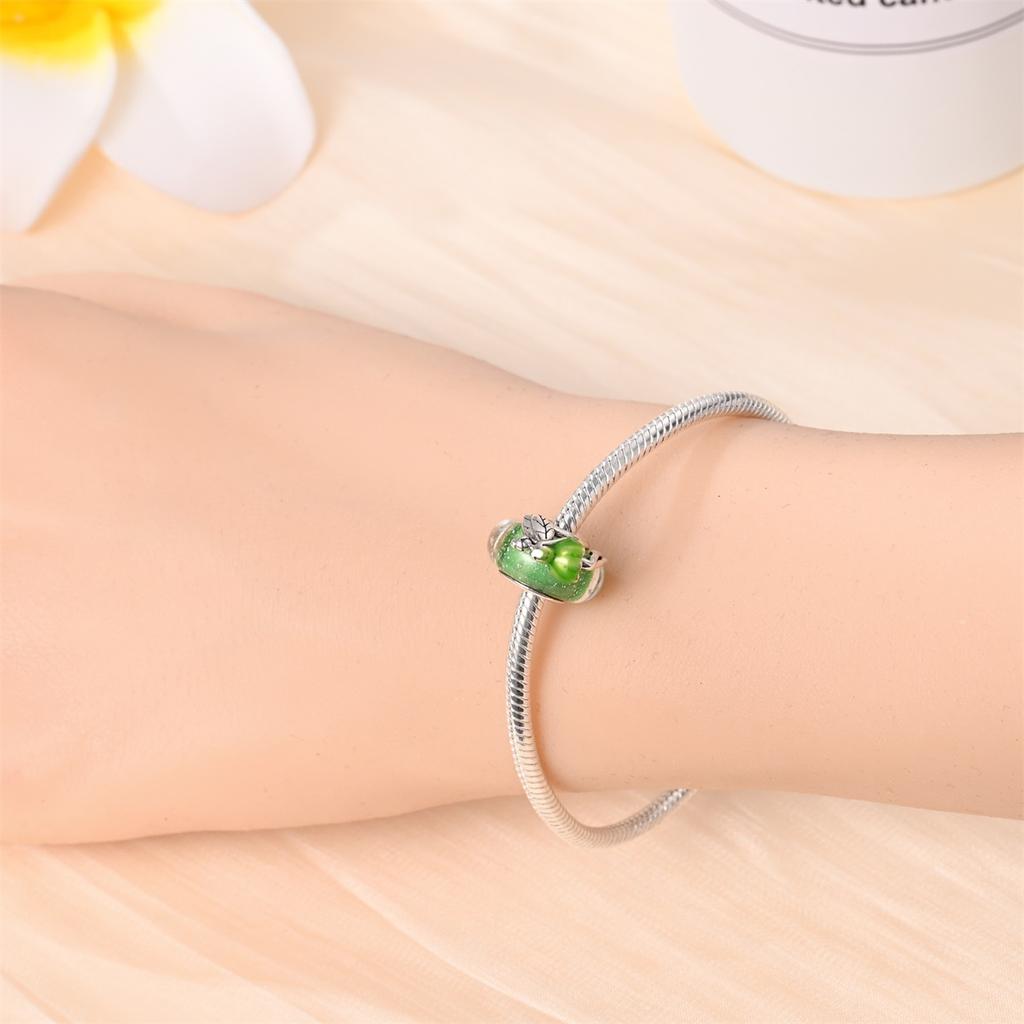Original Copper Charms Luxurygreen Fairy Glass Beads Fit Bracelet Diy Women Making Delicate Gift Jewelry