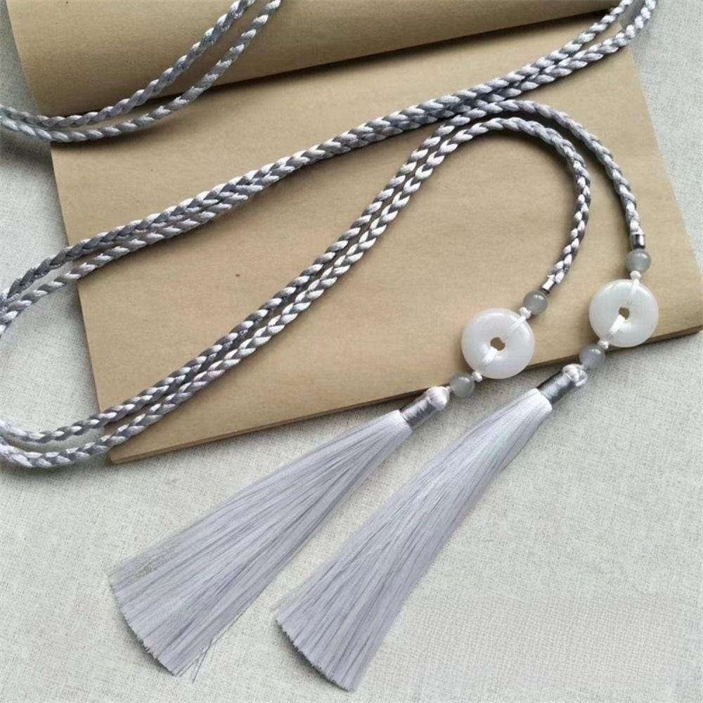Vintage Handwoven Hanfu Waist Tie Belt Chinese Style Traditional Tassel Waist Cord Ping An Pendant Waist Rope for Men Women