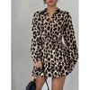 Women's 2026 Spring Winter Leopard Print Satin Dress with Elastic Waist and Slimming Effect
