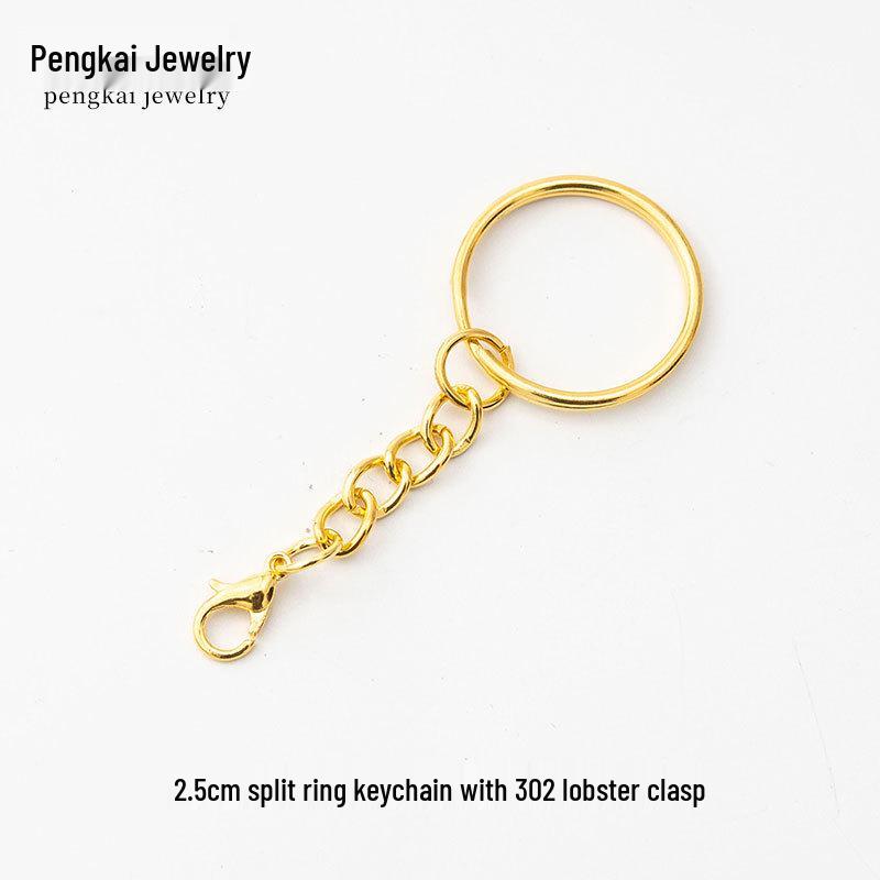 

Gold-Plated Keychain Kit: 25/30mm Metal Key Rings with Lobster Clasp and Hanging Chain for DIY Jewelry and Accessories