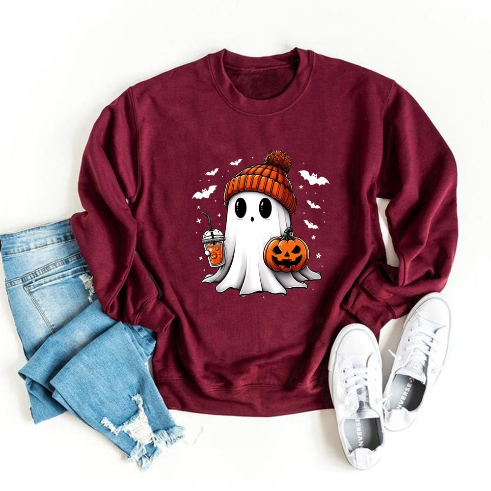 Halloween Ghost Sweatshirt Cute Halloween Pullover Halloween Women's Hoodie Spooky Season Tee Trick or Treat Sweatshirts