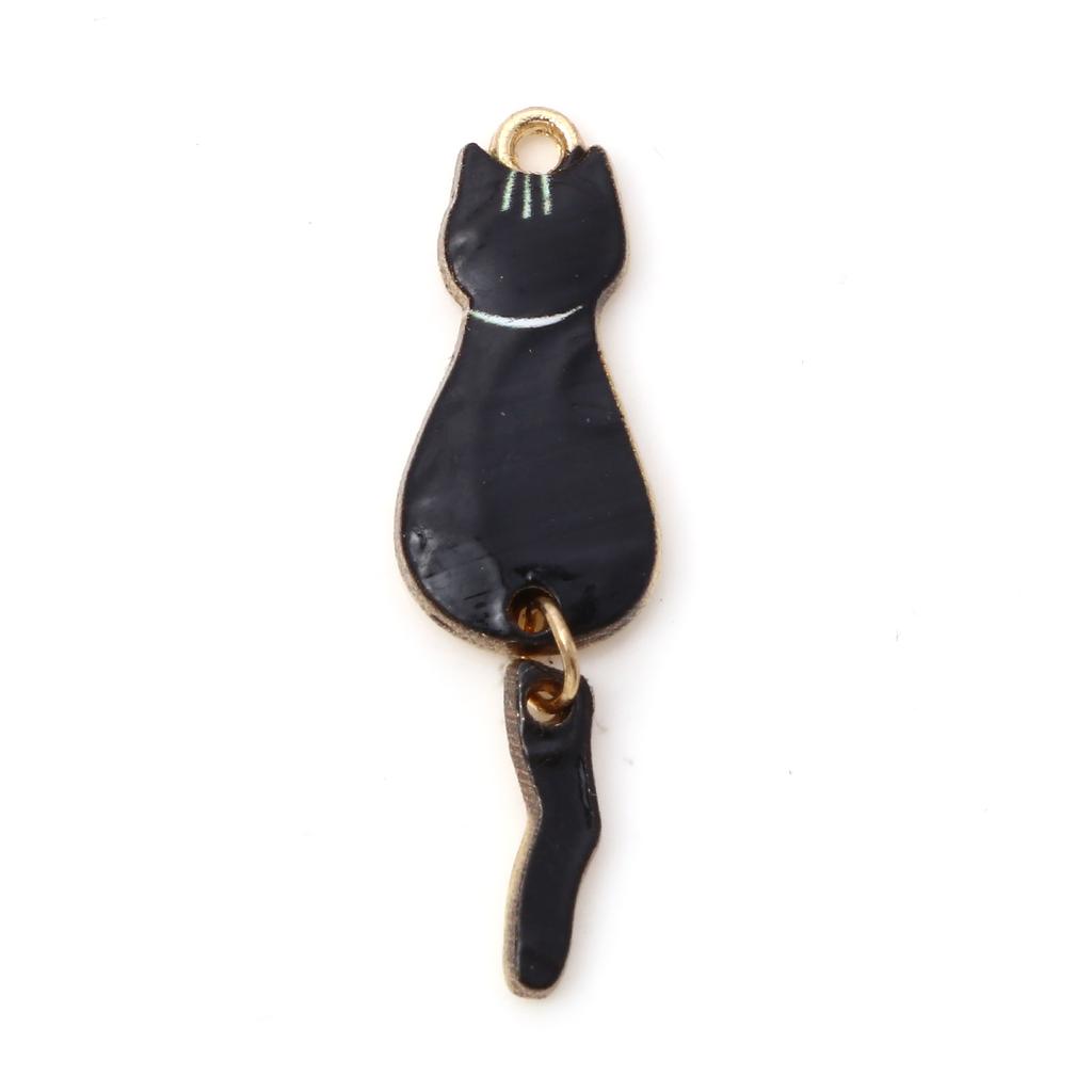 10PCs Cat Enamel Gold Color Metal Charms Animal Pendants Multicolor DIY Making Necklace Earrings Women Fashion Jewelry 3.5cmx1cm