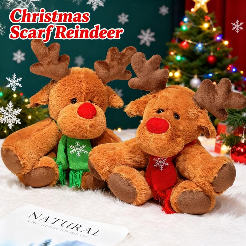 Scarf Reindeer Plush Toys Fluffy Soft Christmas Party Atmosphere Decoration Exquisite Desktop Ornament Festival Gifts For Friend