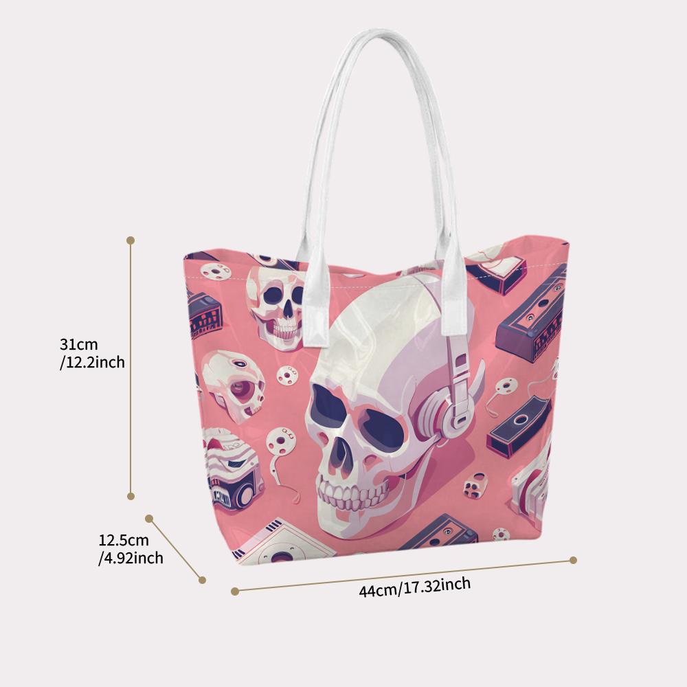 Skull Pattern Casual Tote Bag Portable Daily Shoulder Bag for Streetwear