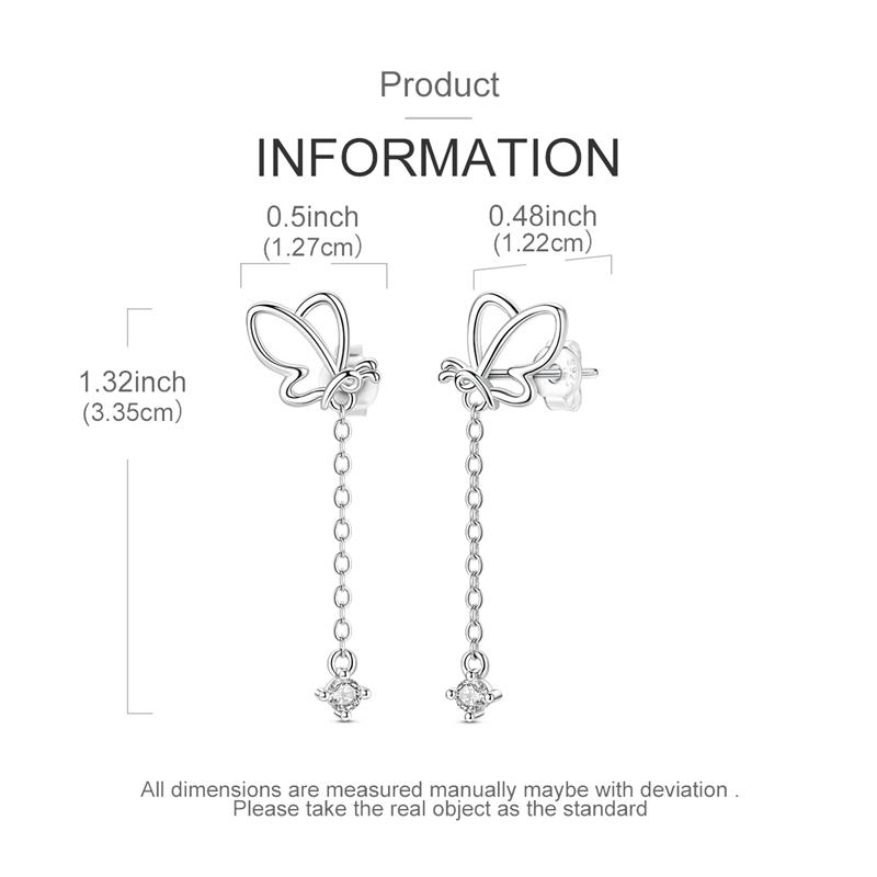 Original 925 Sterling Silver Hollow-out Butterfly Tassel Stud Earrings For Women Wedding Party Jewelry Gift