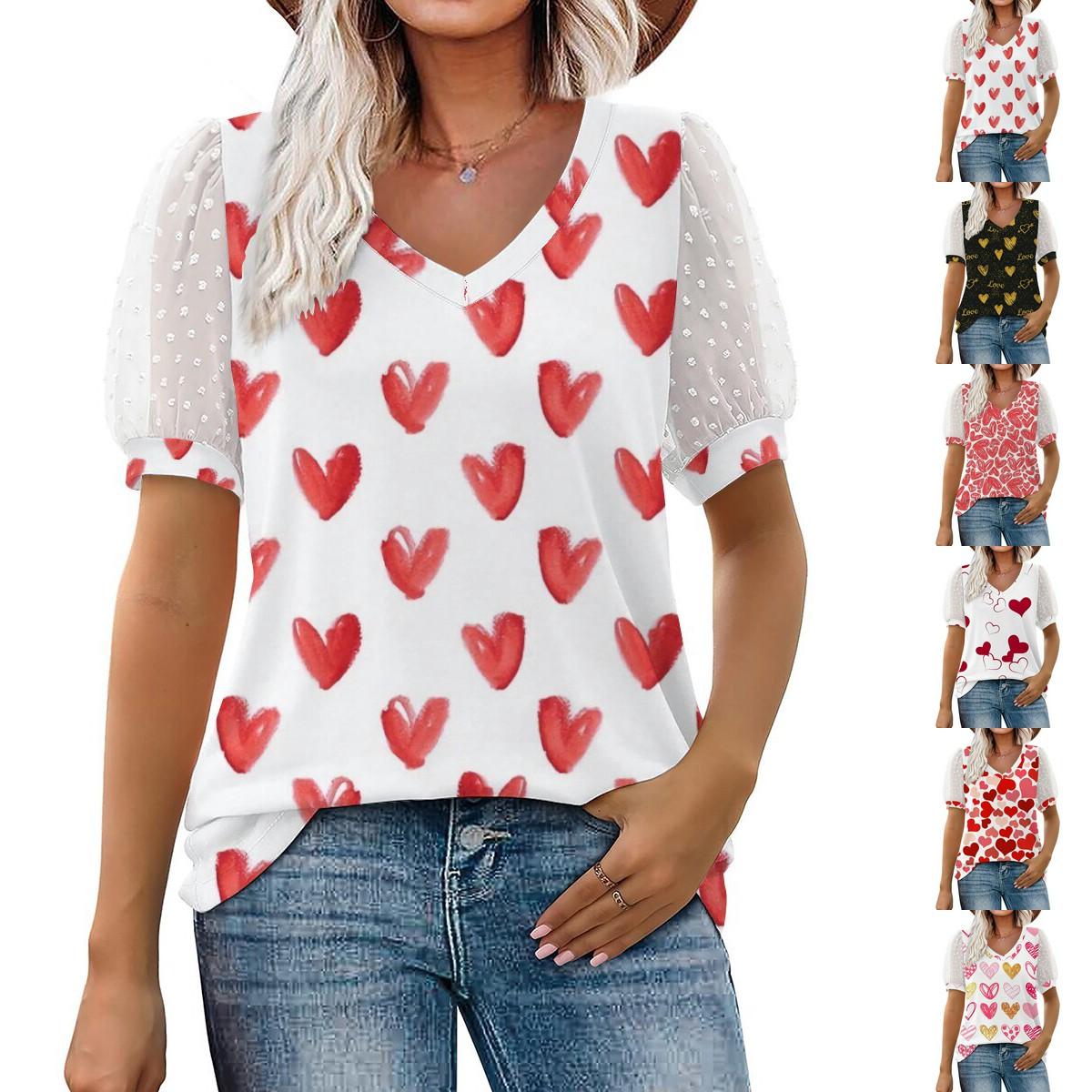 

Летняя новая модная женская повседневная футболка с v-образным вырезом и коротким рукавом с принтом больших размеров S-2XL