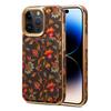For iPhone 15 Pro Max Card Slots Kickstand Phone Case PU Leather Coated PC+TPU Flower Pattern Printed Cover