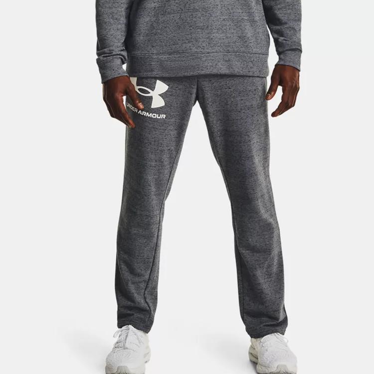 Under Armour Rival Terry Color Block Logo Breathable Knit Sweatpants Men Bottoms Grey 1361644-012