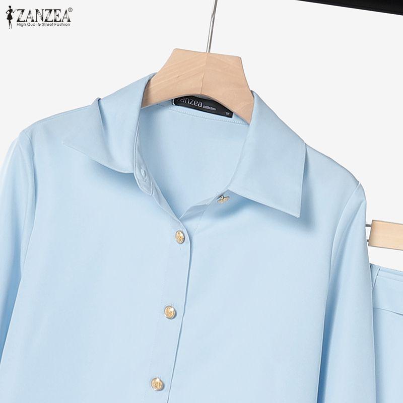 ZANZEA Women Long Sleeve Blouse and Wide Leg Pants Elegant Two Piece Suit Sets
