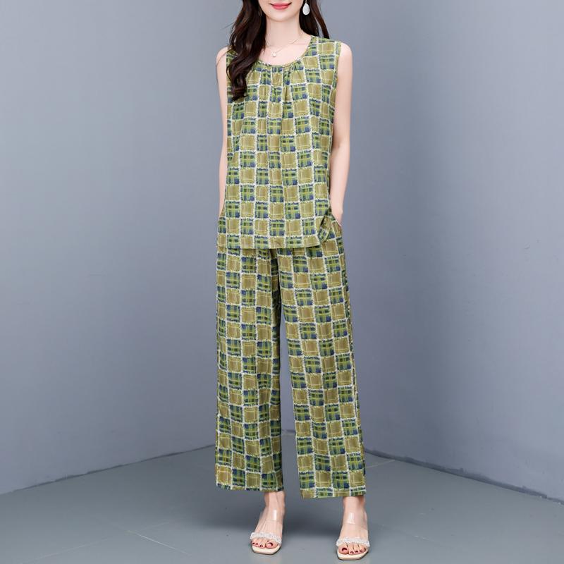 Summer Two Piece Set for Women Clothes Sleeveless Plus Size Elegant Casual Pants Sets