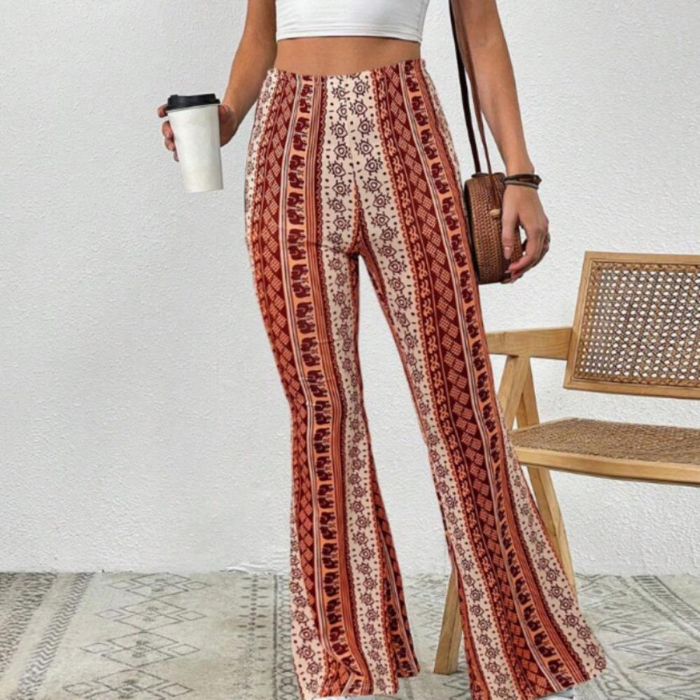 GMXIA Spring/Summer Trend Skinny Wrap Hip Retro Print Tide Micro Flare Trousers