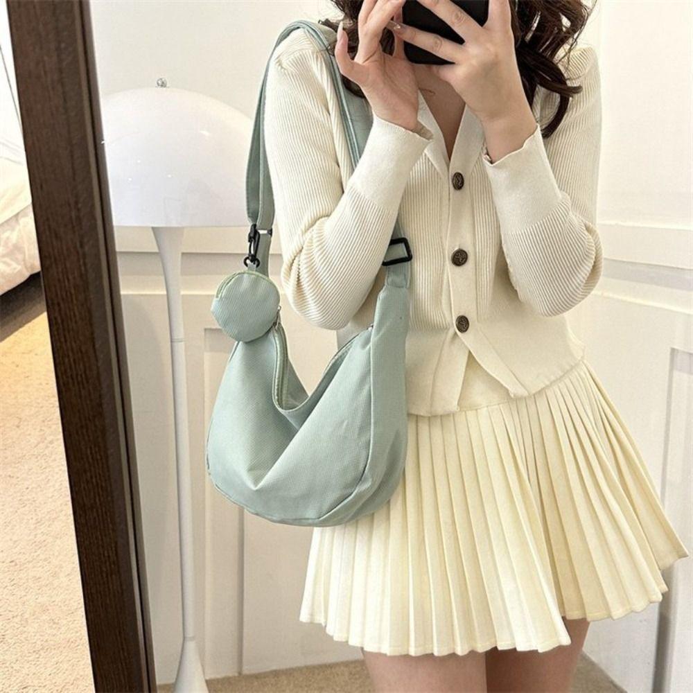 

Cream Color Lightweight Shoulder Bag Korean Style Simple Dumpling Bag Women синій