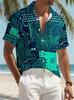 Men's Vintage 3D Full-Body Retro Electronic Chip & Circuit Board Print Hawaiian Shirt - Button-Front Short Sleeve Beach Vacation Shirt, Loose Fit