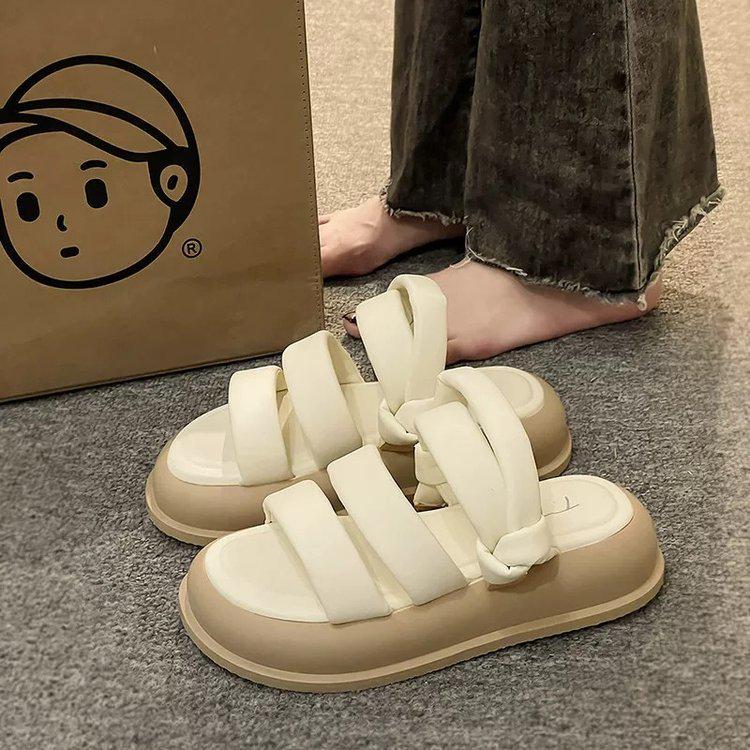 

Французские нишевые женские римские сандалии на толстой подошве - издание лето 2025, универсальные и противоскользящие 39 грязно-белый