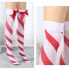 Women Red White Striped Over Knee Long Socks Cute Lovely Bowknot Thigh High Stockings for Christmas Party Costume