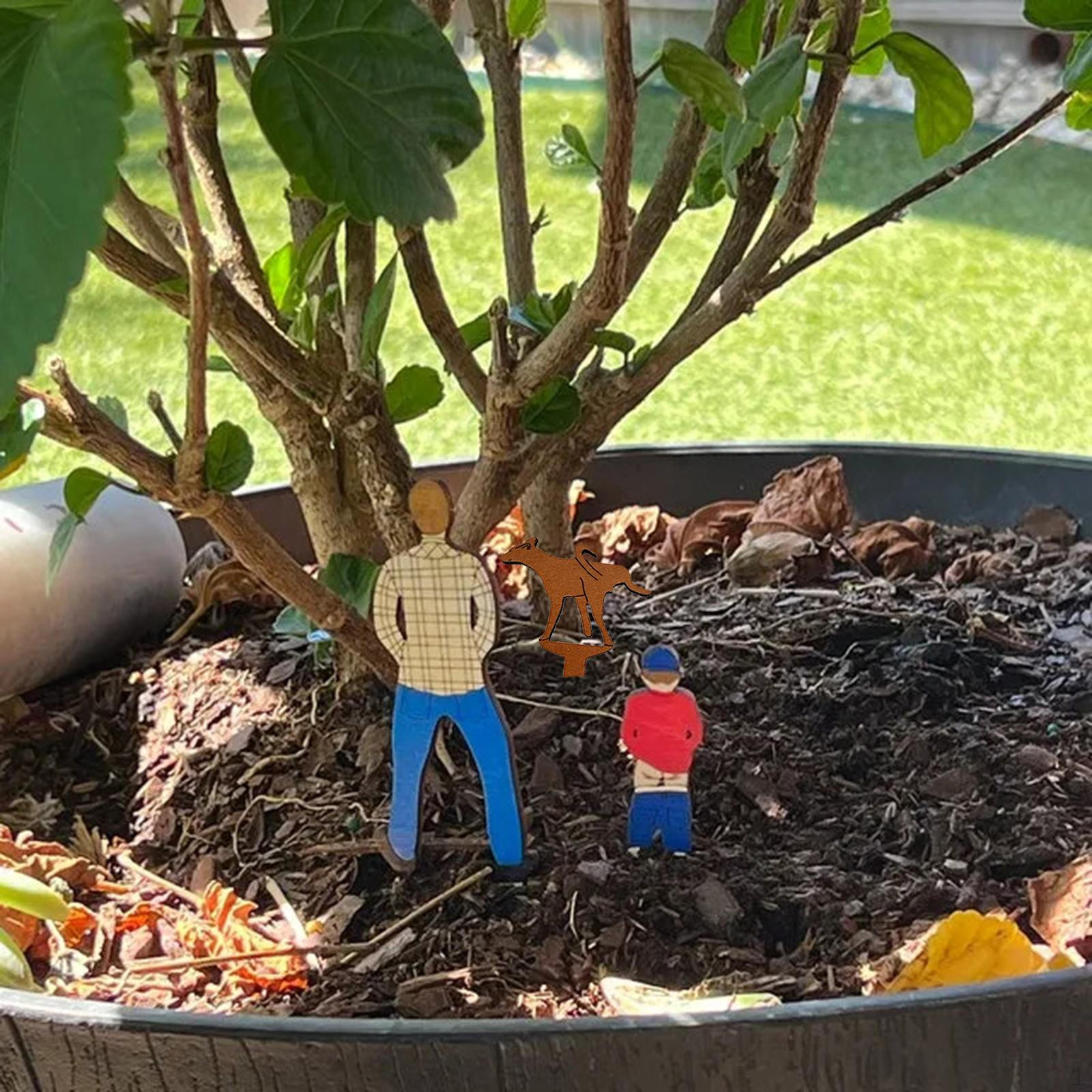 

3 шт. Горшечные растения, деревянная табличка, украшение для сада, папа, сын и собака, украшение, креативное развлечение