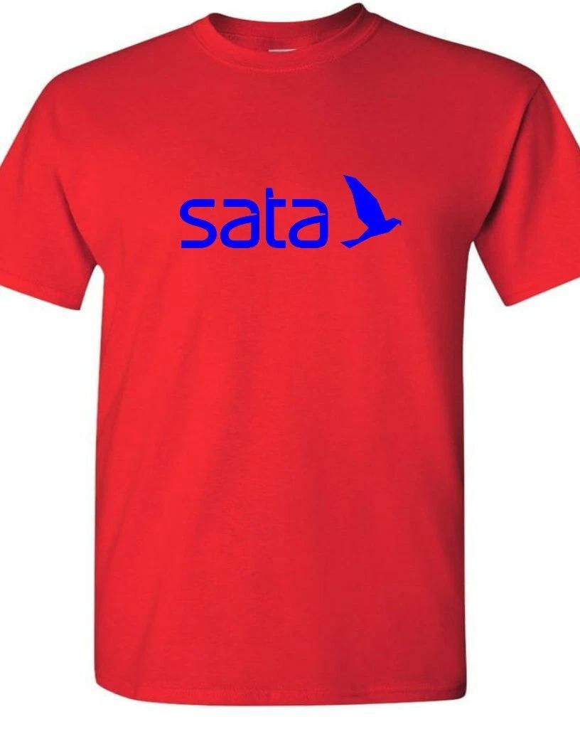 SATA Air Blue Logo Portuguese Airline Air Travel Souvenir Red Cotton T-Shirt 3XL