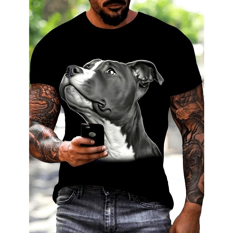

European sizes Men s 3D Printed Melancholic Dog Graphic T-Shirt - Round Neck Short Sleeve Casual Tee with 3D Dog Face Design, Machine Washable Shirt 4XL чорний
