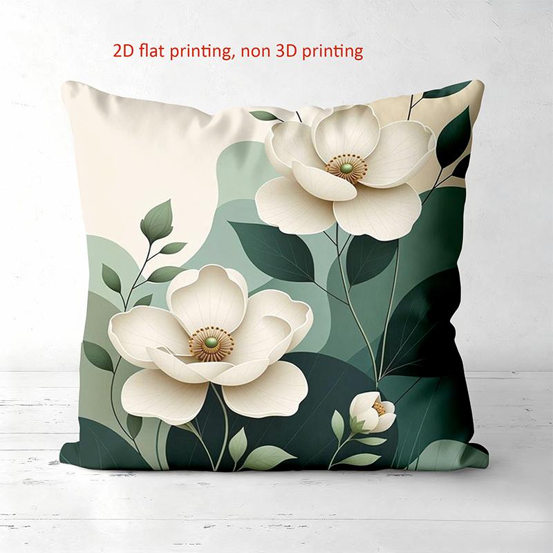 

1 Pieces White Flowers on Green Leaves 2D Printed Pillow Polyester pillowcase, sofa decorative cushion cov Headboard Pillow 45x45cm