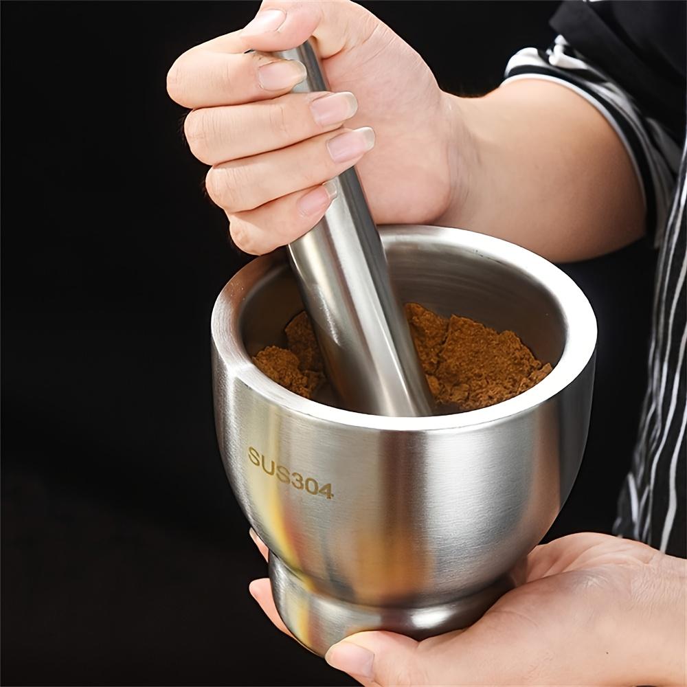 1pc Heavy Duty 304 Stainless Steel Manual Herb , Spice Grinder , Double Layer Thickened Design with Central Pestle ,Bowl, Non Slip Base for Garlic
