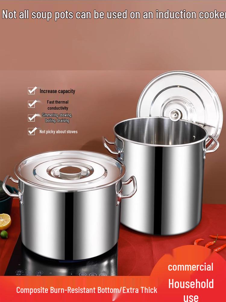 Large Capacity Stainless Steel Induction Soup Pot with Lid