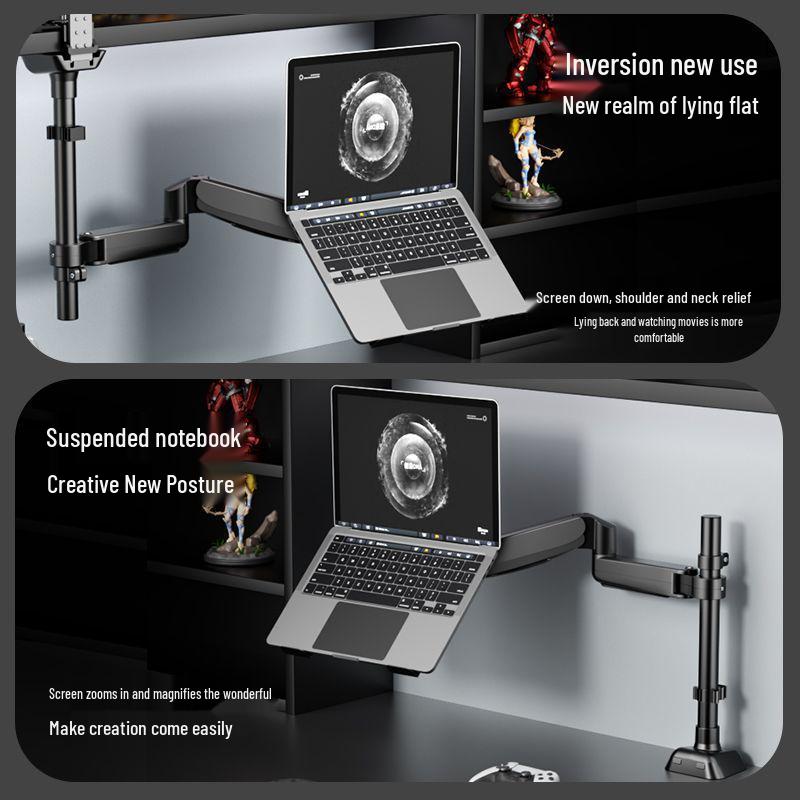 Laptop Stand with Adjustable Monitor Arm for Single/Dual Screens - Rotating and Lifting Functionality