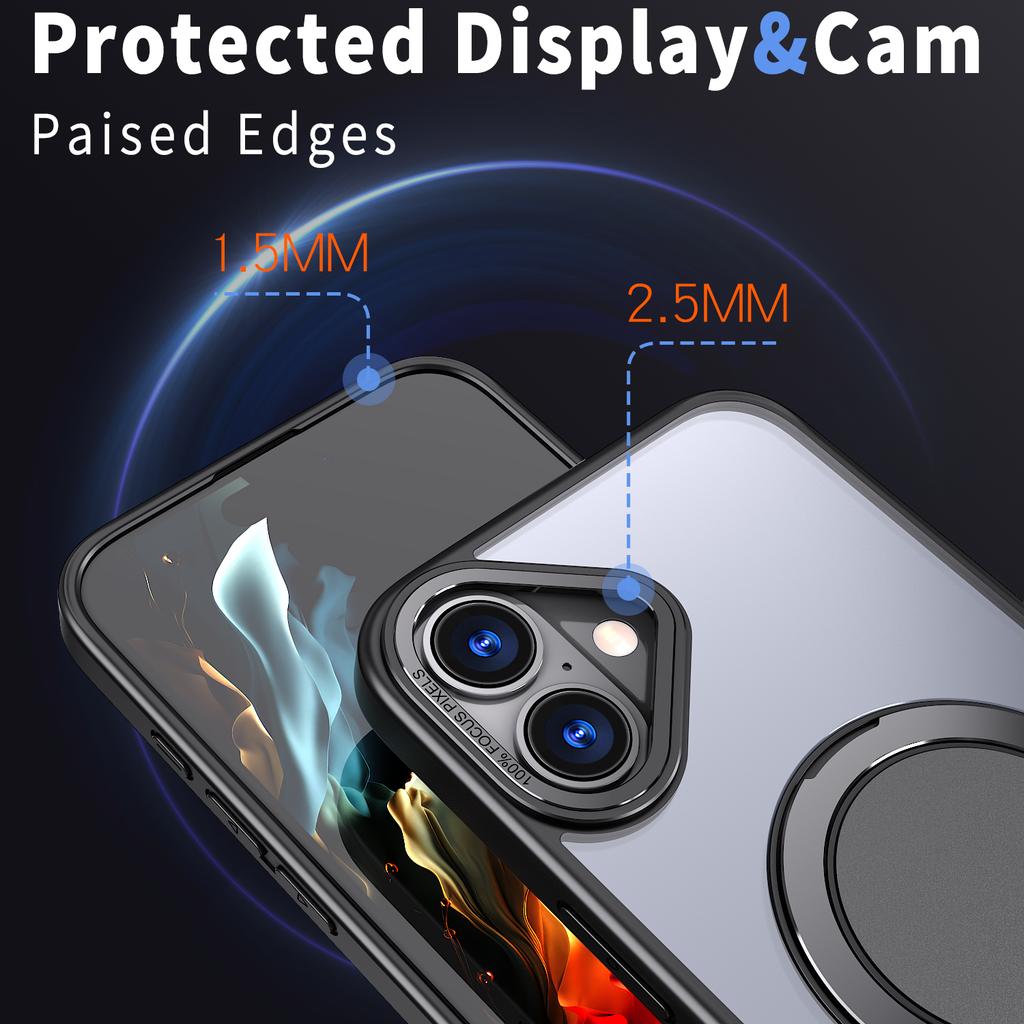 For iPhone 16 Phone Case Ring Kickstand Back Cover Compatible with MagSafe