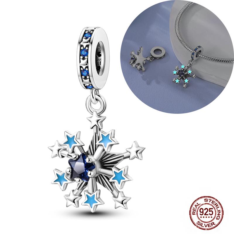 Round Clip Charms Plata Shining Moon Star Char Copper Spacer Clasp Fit Original Bracelet Glow Safety Chain Beads Diy Jewelry