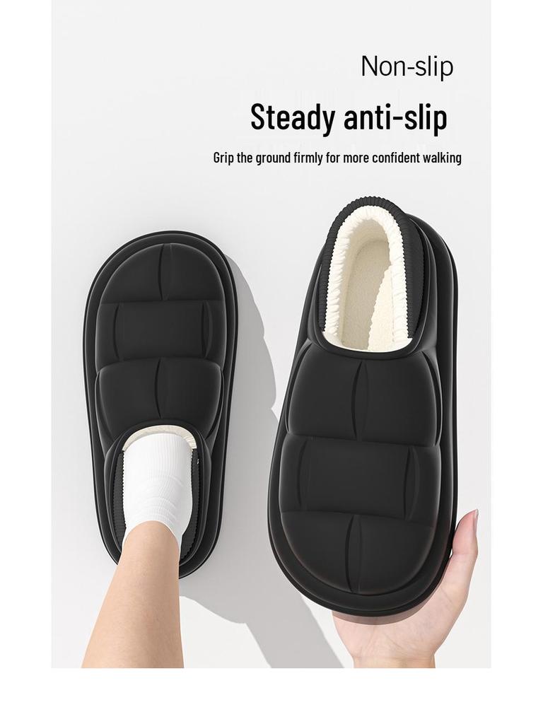 Men's and Women's Waterproof Cotton Slippers: 2024 Autumn/Winter Non-Slip Wrap-Heel, Plus Velvet for Indoor Warmth.