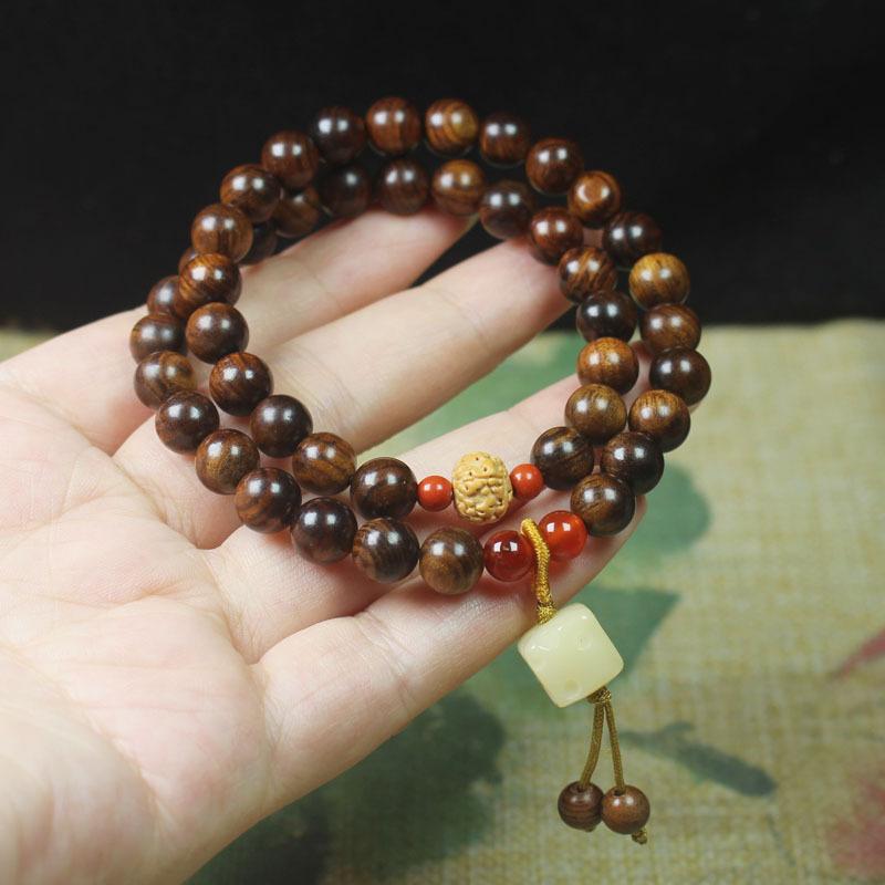 

108 Beads Black Rosewood Mala Bracelet, Unisex Wooden Prayer Beads