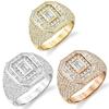 Punkboy Luxury Men Ring for Party 3 Colors Full Dazzling Bling Iced Out Cubic Zircon Crystal Micro Paved CZ Rings Gift
