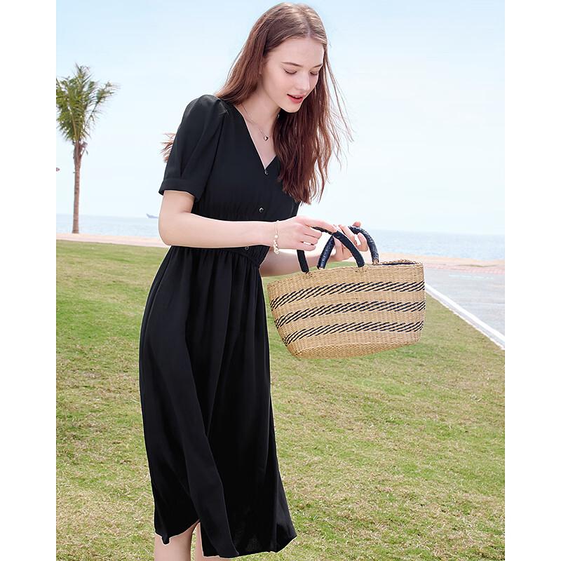 Betu Women's V-Neck Puff Sleeve Midi Dress