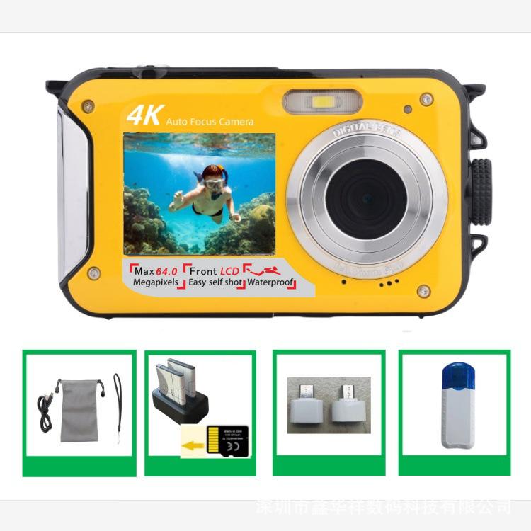4K Underwater Camera, 64MP Autofocus, Waterproof with HD Dual Screens for Selfies