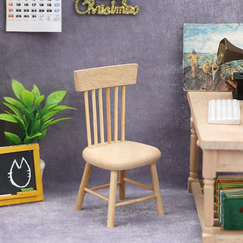 1:12 Miniature Solid Wood Chair for Dollhouse Restaurant or Study Scene
