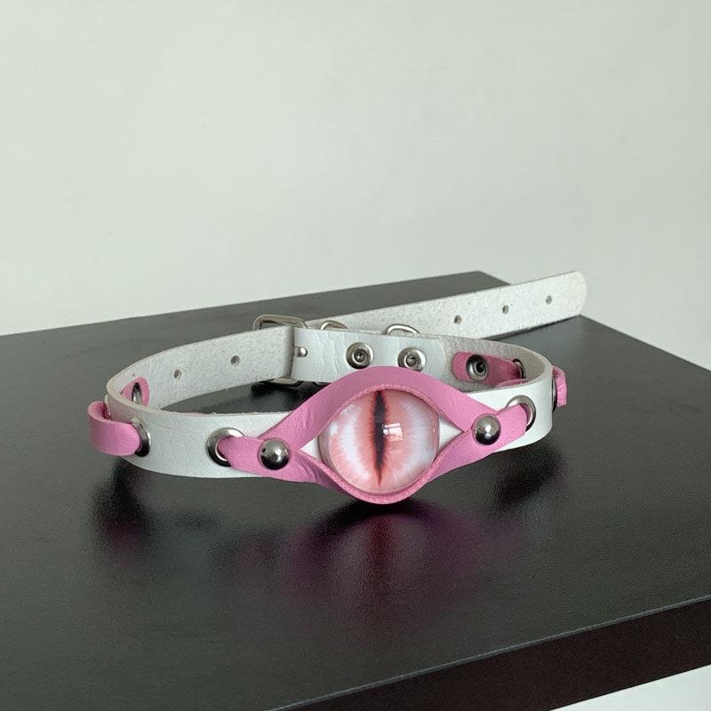 Stylowy Czarny Choker Skórzany z Diabelskimi Oczami Estetyka Harajuku Grunge Punk Rockowy Naszyjnik Damski Łańcuszek na Obojczyk Akcesoria Biżuteria