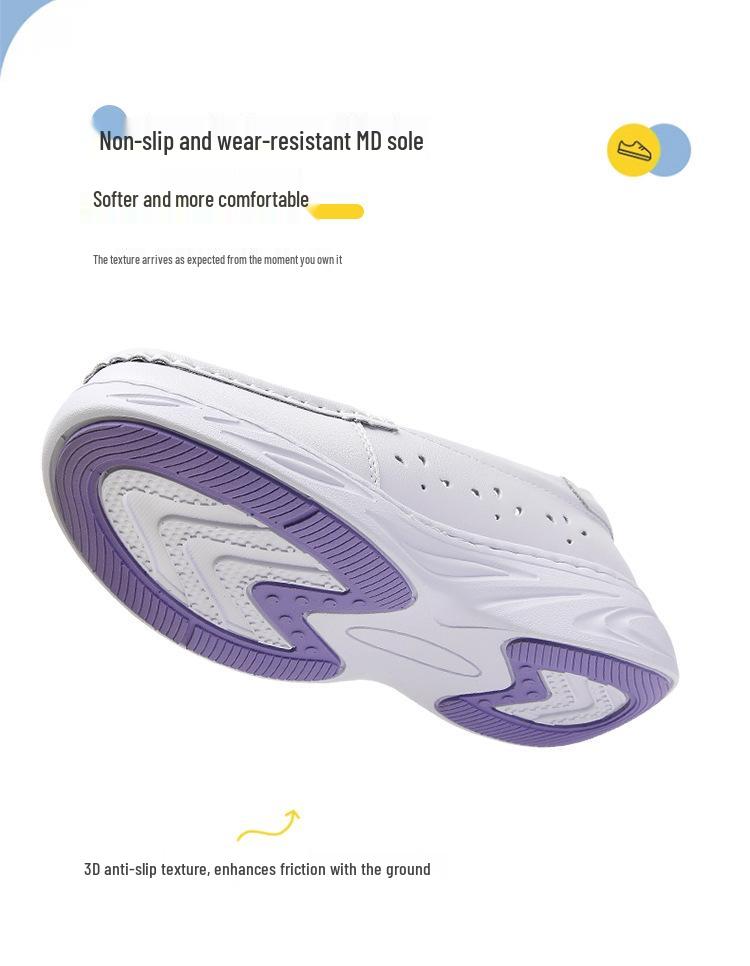 Genuine Leather Non-Slip Nurse Shoes with Soft, Breathable, Thick Sole
