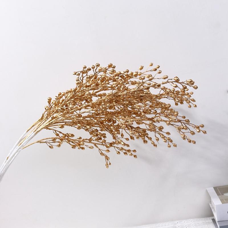 Three-pronged Fan Leaf Netting Artificial Gold Ginkgo Eucalyptus Holly for Wedding Arch Flower Arrangement Home Decor Crafts