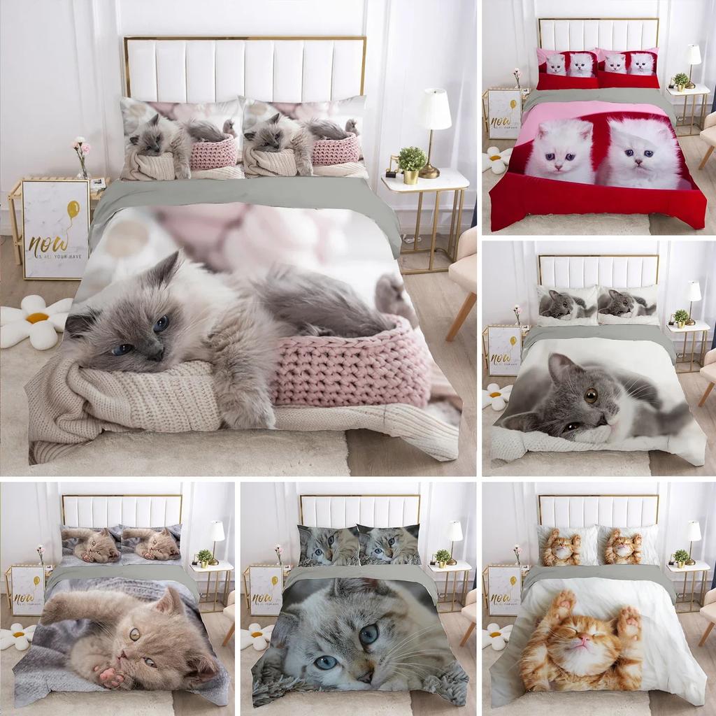 Cat Lovely Animal Kitten 3D Duvet Cover Bedding Set Comforter Linen Pillowcases Home Decor Single Double Twin King Queen