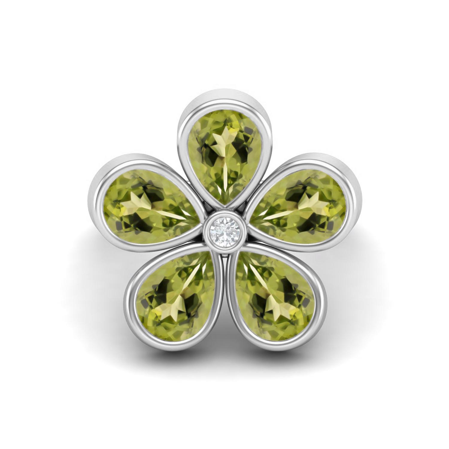 7X5mm Pear Peridot 925 Sterling Silver Five Stone Daisy Flower Women Engagement Ring 6